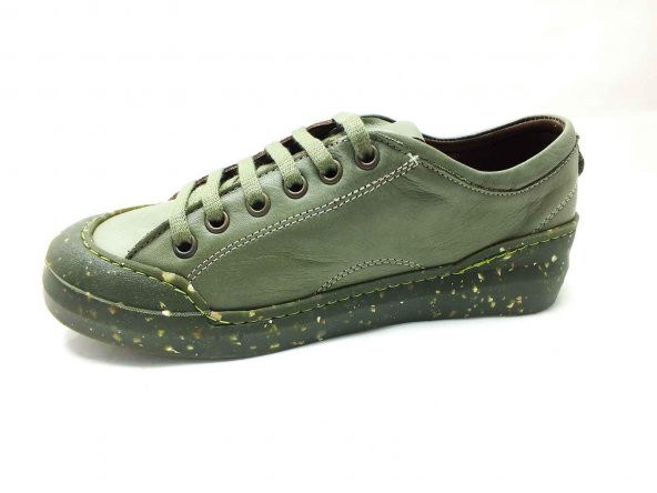 Çarıkçım Hakiki Deri Kauçuk Tabanlı Ayakkabı Haki 96 1111 - Resim 3