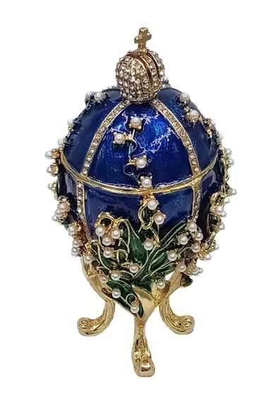 Faberge Yumurta Swarovski Taşlı Lüks Mücevher Kutusu Mavi 14 cm - 7