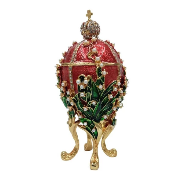 Faberge Yumurta Swarovski Taşlı Lüks Mücevher Kutusu Kırmızı 14 cm