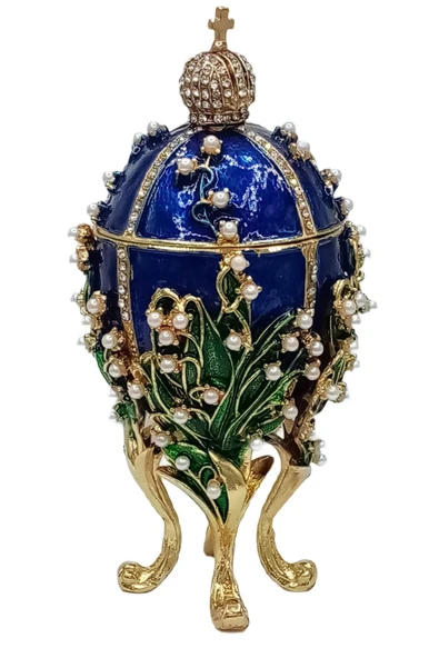 Faberge Yumurta Swarovski Taşlı Lüks Mücevher Kutusu Mavi 14 cm - 6