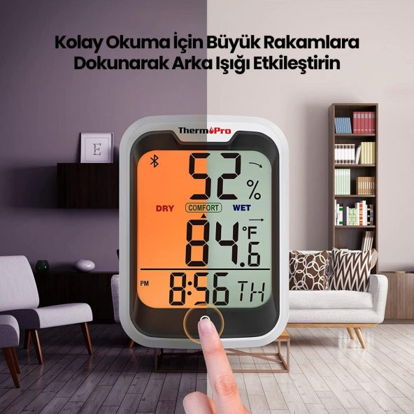 ThermoPro TP358 Telefon Kontrollü, Saatli, Takvimli, İç Mekan Sıcaklık ve Nem Ölçer Termometre - 2