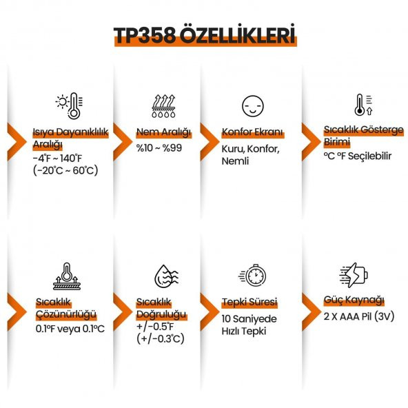 ThermoPro TP358 Telefon Kontrollü, Saatli, Takvimli, İç Mekan Sıcaklık ve Nem Ölçer Termometre - 9