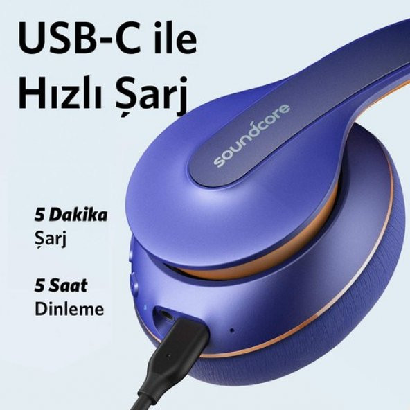 Anker Soundcore Life Q10 Kablosuz Bluetooth 5.0 Kulaklık - 60 Saate Varan Çalma Süresi - Mavi - A3032 - 4