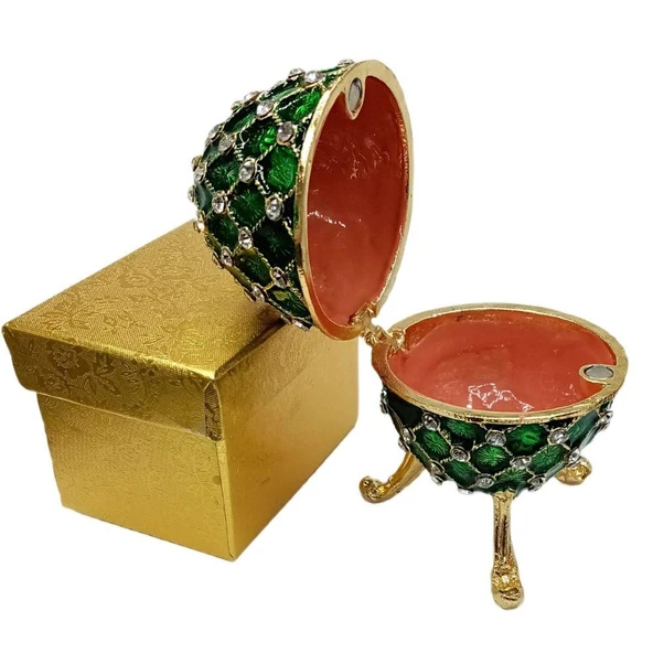 Faberge Yumurta Swarovski Taşlı Lüks Mücevher Kutusu Yeşil 10 cm - 4