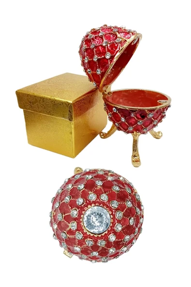 Faberge Yumurta Swarovski Taşlı Lüks Mücevher Kutusu Kırmızı 10 cm - 9