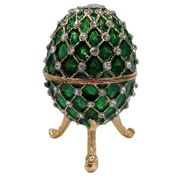 Faberge Yumurta Swarovski Taşlı Lüks Mücevher Kutusu Yeşil 10 cm - 1