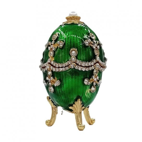 Faberge Yumurta Swarovski Taşlı Lüks Mücevher Kutusu Yeşil 9 cm