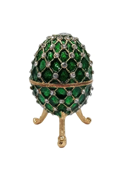 Faberge Yumurta Swarovski Taşlı Lüks Mücevher Kutusu Yeşil 10 cm - 9