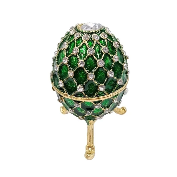 Faberge Yumurta Swarovski Taşlı Lüks Mücevher Kutusu Yeşil 10 cm - 3