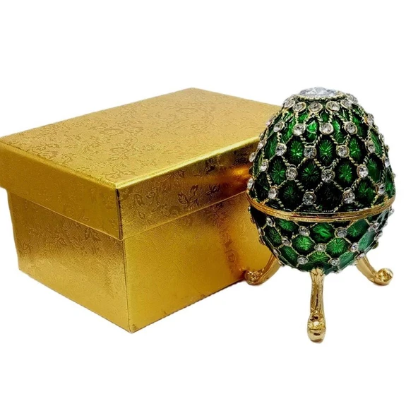 Faberge Yumurta Swarovski Taşlı Lüks Mücevher Kutusu Yeşil 10 cm - 2
