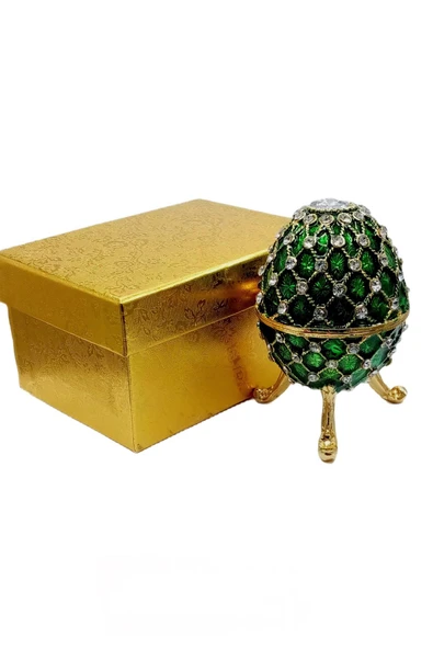Faberge Yumurta Swarovski Taşlı Lüks Mücevher Kutusu Yeşil 10 cm - 8