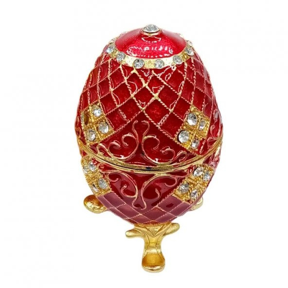 Faberge Yumurta Swarovski Taşlı Lüks Mücevher Kutusu Kırmızı 10cm