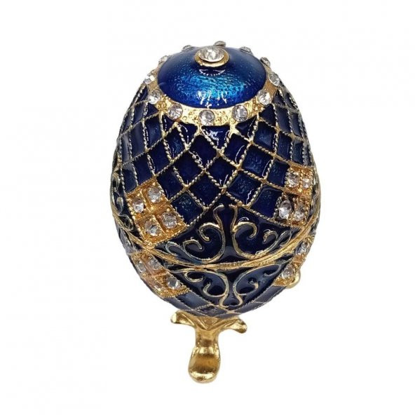 Faberge Yumurta Swarovski Taşlı Lüks Mücevher Kutusu Mavi 10cm - 2