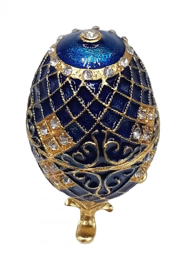 Faberge Yumurta Swarovski Taşlı Lüks Mücevher Kutusu Mavi 10cm - 7