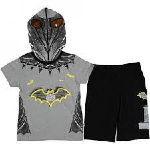 Gigas Batman Kapüşonlu Kısa Kollu Erkek Çocuk 2 Li Takım gri