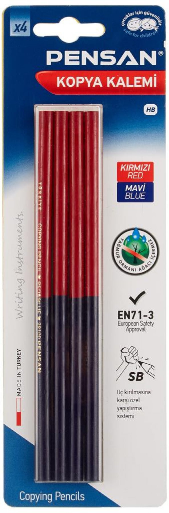 Pensan Kopya Kalemi Kırmızı Mavi Blisterli 4 LÜ