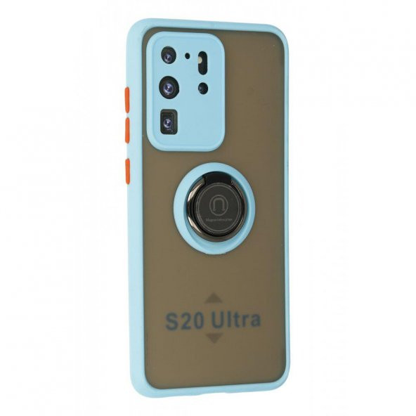Samsung Galaxy S20 Ultra Kamera Korumalı Montreal Yüzüklü Standlı Silikon Kılıf