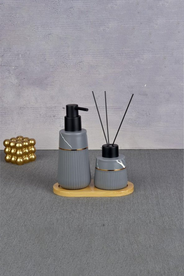 Seramik Sıvı Sabunluk Seti - Kokuluklu Sabunluk Takımı - - 4