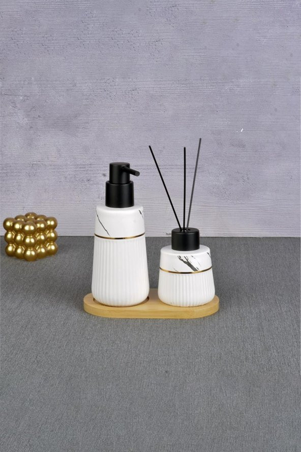 Seramik Sıvı Sabunluk Seti - Kokuluklu Sabunluk Takımı - - 2