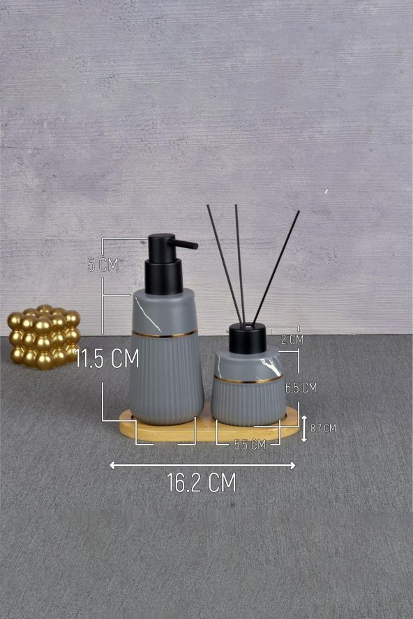 Seramik Sıvı Sabunluk Seti - Kokuluklu Sabunluk Takımı - - 5