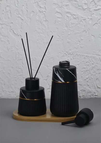 Seramik Sıvı Sabunluk Seti - Kokuluklu Sabunluk Takımı - - 7