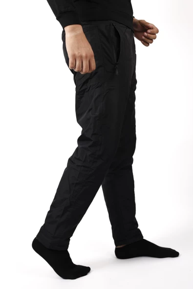 Erkek Siyah Rüzgar Geçirmez Suya Dayanıklı İçi Peluş Motorcu Eşofman Altı 22EESA5033 - 4