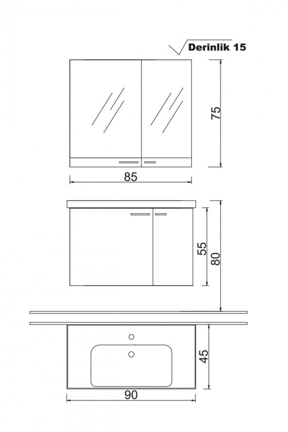 Denko Terra 90 cm MDF Alize Banyo Dolabı Takımı TER 90A - 3