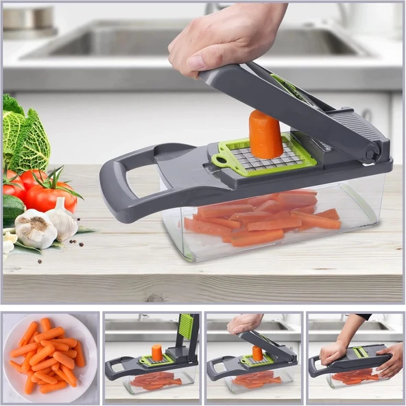 Patates Sebze Küp Rende Doğrayıcı Dicer Mandolin Dilimleyici Jülyen Kesici Vegetable Chopper Seti - Resim 3