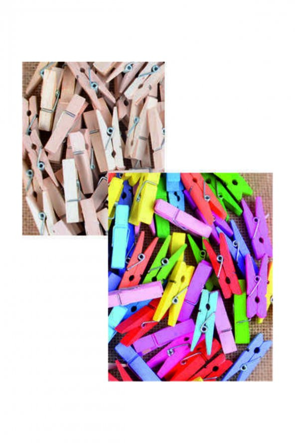 Kraf Kıds Ahşap Mandal Renkli Ve Doğal Küçük 30 + 30 Lu Kk161 - 2