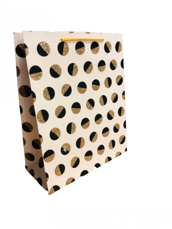 KARTON ÇANTA PUANLI MODELİ GOLD SİYAH 14CM X 11CM - 1 ADET