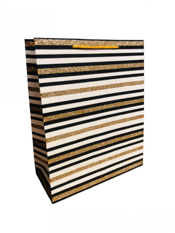 KARTON ÇANTA ŞERİT MODELİ GOLD SİYAH 32CM X 26CM - 1 ADET