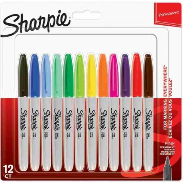 Sharpie Fine Permanent Markör, 12li Karışık Sıcak Renkler