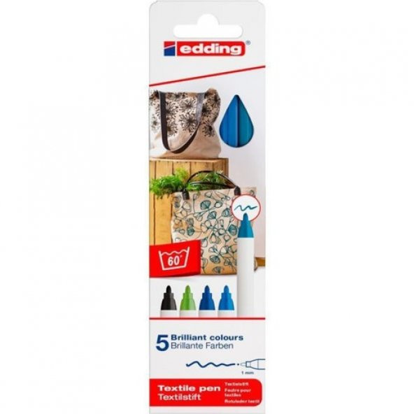 EDDİNG E-4600 KUMAŞ BOYAMA TEKSTİL KALEMİ 5Lİ KUTU ÜCRETSİZ KARG