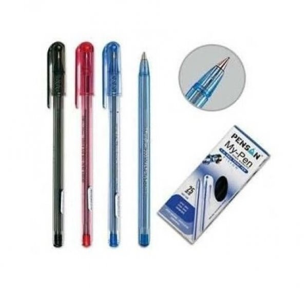 PENSAN My-Pen Tükenmez Kalem Siyah Mavi Kırmızı 1mm Uçlu
