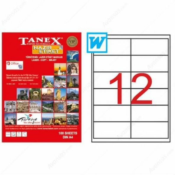 Tanex TW-2546 - 100 x 46 mm Laser Etiket 100 Adet Ücretsiz Kargo