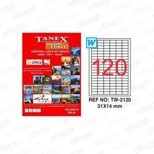 Tanex TW-2120 - 31 x 14 mm Laser Etiket 100 Adet Ücretsiz Kargo
