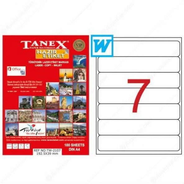 Tanex TW-2107 - 192,5 x 39 mm Laser Etiket 100 Adet Ücretsiz Karg ürün görseli