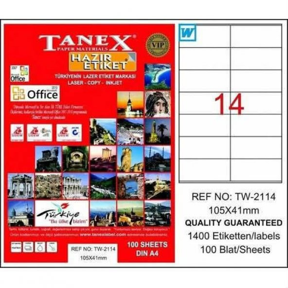 Tanex TW-2114 - 105 x 41 mm Laser Etiket 100 Adet Ücretsiz Kargo