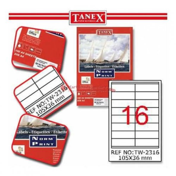 Tanex TW-2316 - 105 x 36 mm Laser Etiket 100 Adet Ücretsiz Kargo - 1
