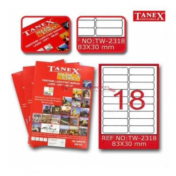 Tanex TW-2318 - 83 x 30 mm Laser Etiket 100 Adet Ücretsiz Kargo ürün görseli 1