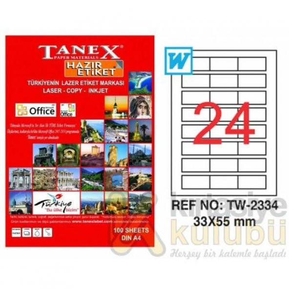 Tanex TW-2334 - 33 x 55 mm Laser Etiket 100 Adet Ücretsiz Kargo - 1