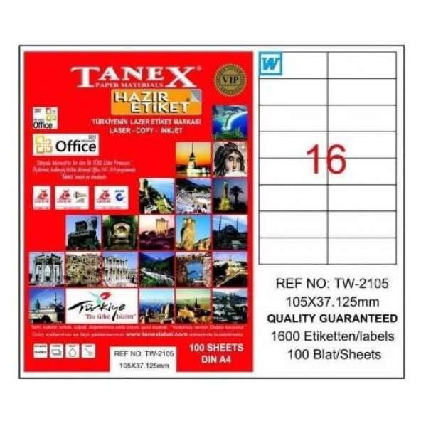 Tanex TW-2105 - 105 x 37,125 mm Laser Etiket 100 Adet ürün görseli