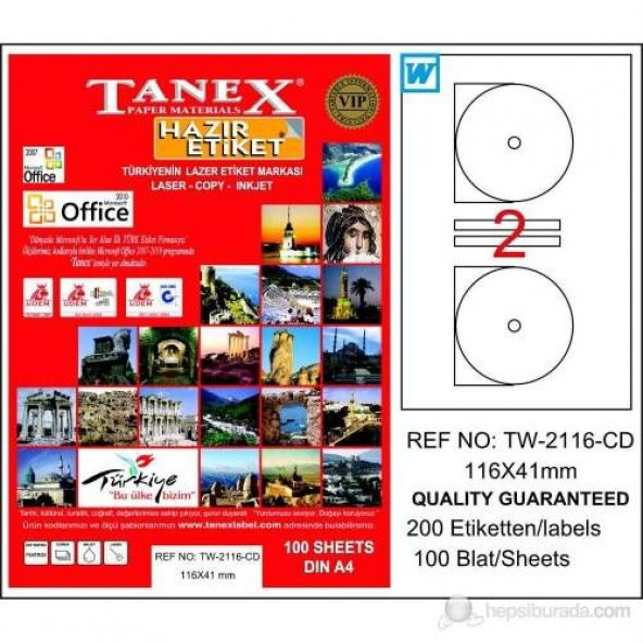 Tanex TW-2116 - 116 x 41 mm Laser Etiket 100 Adet Ücretsiz Kargo