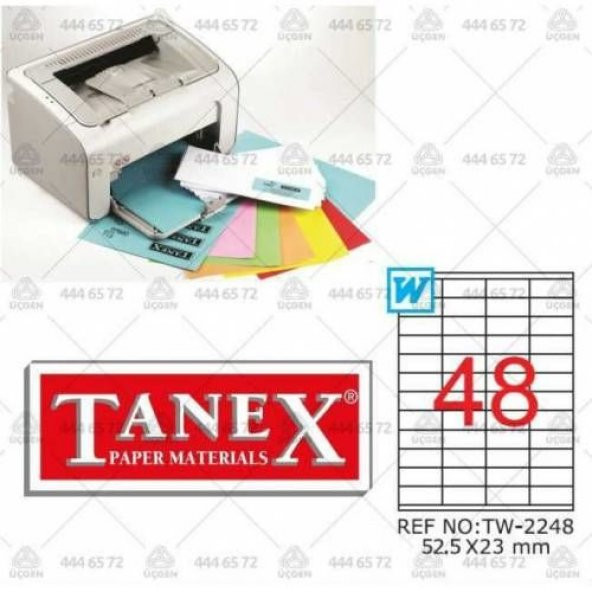 Tanex TW-2248 - 52,5 x 23 mm Laser Etiket 100 Adet Ücretsiz Kargo - 1