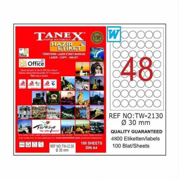 Tanex TW-2130 - 30 mm Laser Etiket 100 Adet Ücretsiz Kargo ürün görseli