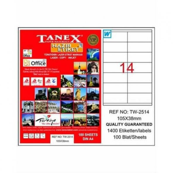 Tanex TW-2514 - 105 x 38 mm Laser Etiket 100 Adet Ücretsiz Kargo ürün görseli 1