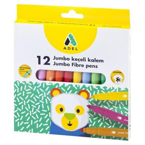 Jumbo Keçeli Kalem 12 Renk Adel 12 li Jumbo Keçeli Kalem 1 Adet - 2