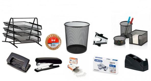 10 Parça Ofis Seti + Evrak Rafı - Delgeç - Bant Kesici - Daksil - Bant - Zımba Seti ürün görseli