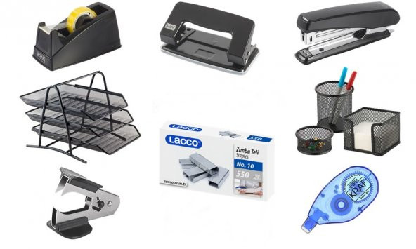 9 Parça Ofis Seti + Evrak Rafı - Delgeç - Bant Kesici - Daksil - Bant - Zımba Seti