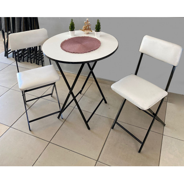 Mutfak - Balkon Masa Sandalye Takımı Beyaz Masa 80 Cm - 2